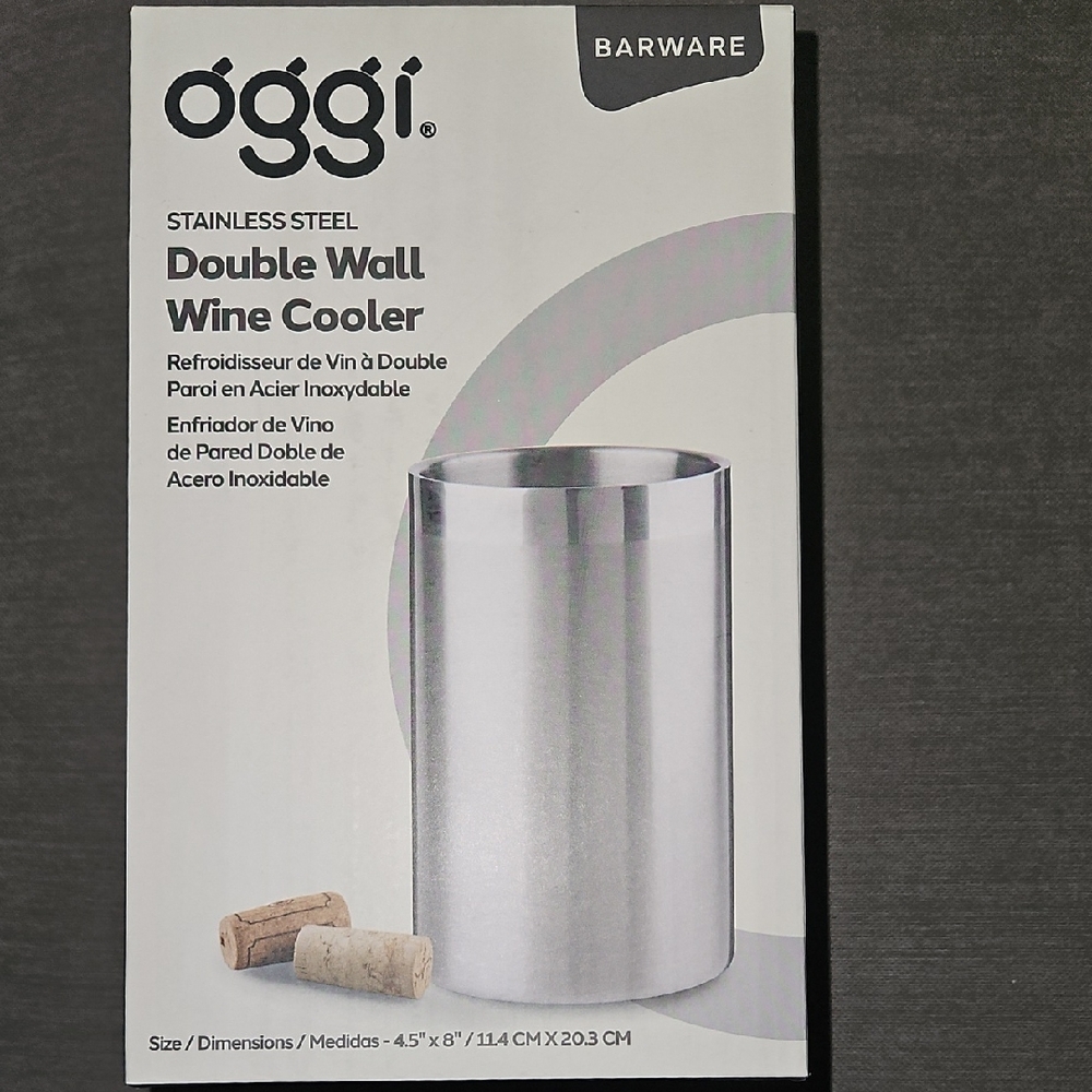 Oggi Stainless Steel Double Wall Wine Cooler - NIB - Great For You Or As A Gift!
